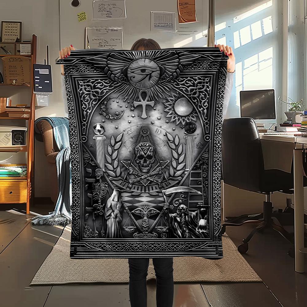 1Pc Masonic Freemason Print Flannel Blanket, High Quality Comfortable for All Seasons, Home Decor, Warmth and Comfort, Perfect for Christmas Gifts