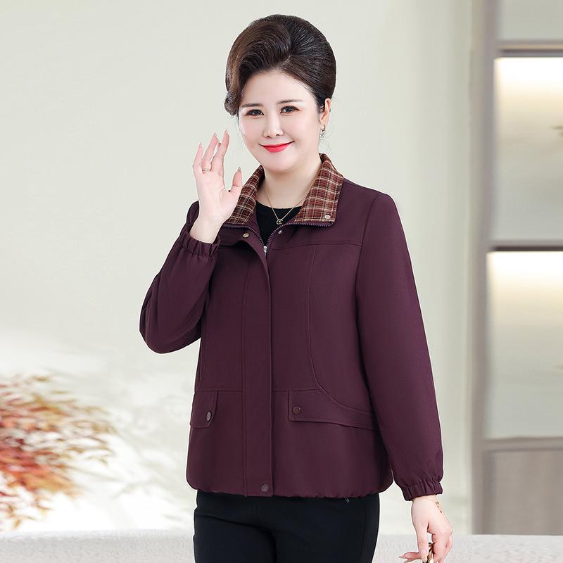 

Women s Plus Size Spring & Autumn Casual Lapel Windbreaker - Stylish Age-Reducing Jacket 3XL фіолетовий