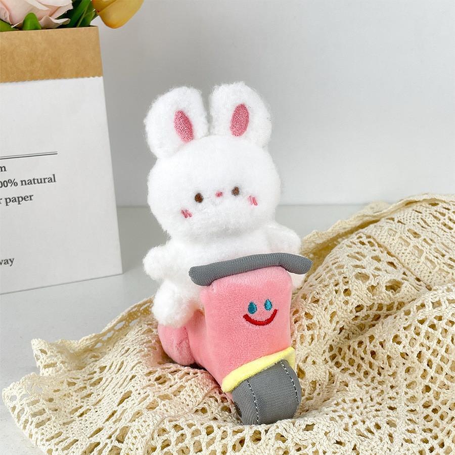 Motorcycle Adorable Animal Plush Keychain Stress Toy Soft And Cuddly Panda Bunny Design Puppy