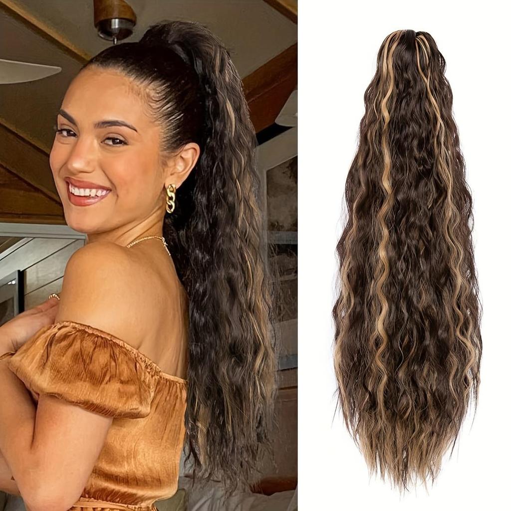 Nastavitelný culík se stahovací šňůrkou - Dlouhý vlnitý syntetický příčesek pro ženy - Pro každodenní nošení - Vhodný pro všechny typy vlasů