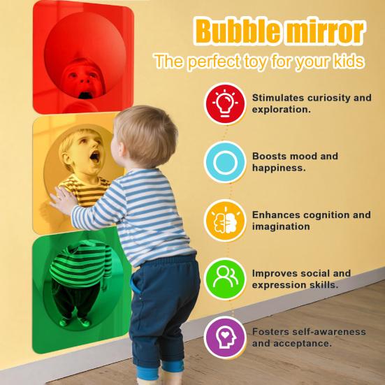 3 Pcs Sensory Bubble Wall Mirror Interactive Acrylic Mirror for Kids Kindergarten Sensory Room Science Classroom Decor Sensory Toy