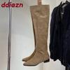 Fashion Fashion Flock Pleated Women Knee High Boots Low Heel Shoes Pointed Toe Modern Ladies Long Boots Female Pumps Shoes