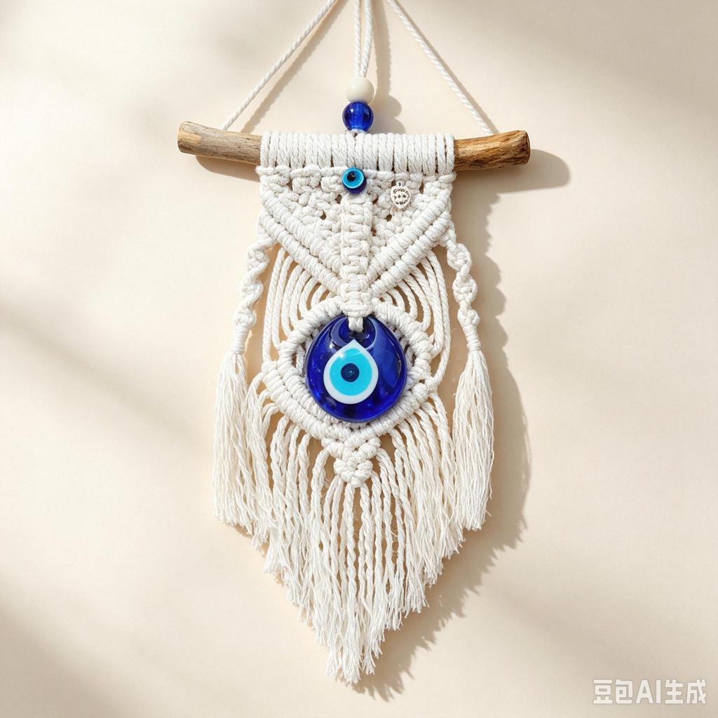 Turkish Evil Eye Macrame Wall Hanging Hand Woven Cotton Tassel Boho Decor