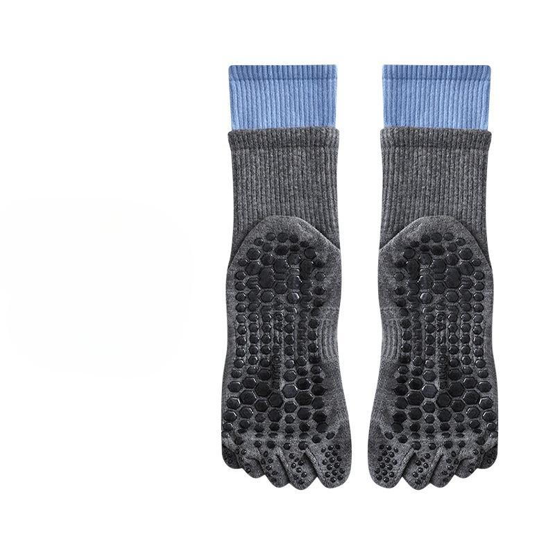 

Женские носки для йоги с пятью пальцами, средней длины, профессиональные противоскользящие для пилатеса, носки для фитнеса в помещении, для бега и скакалки, напольные носки 1 pair серый