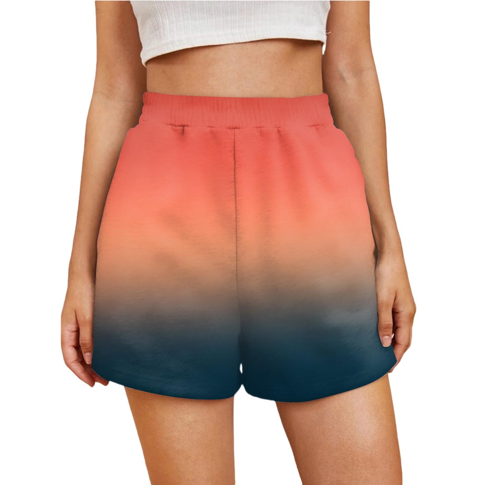 

Женские повседневные модные шорты с высокой талией и эластичным поясом градиентного цвета XL арбуз красный