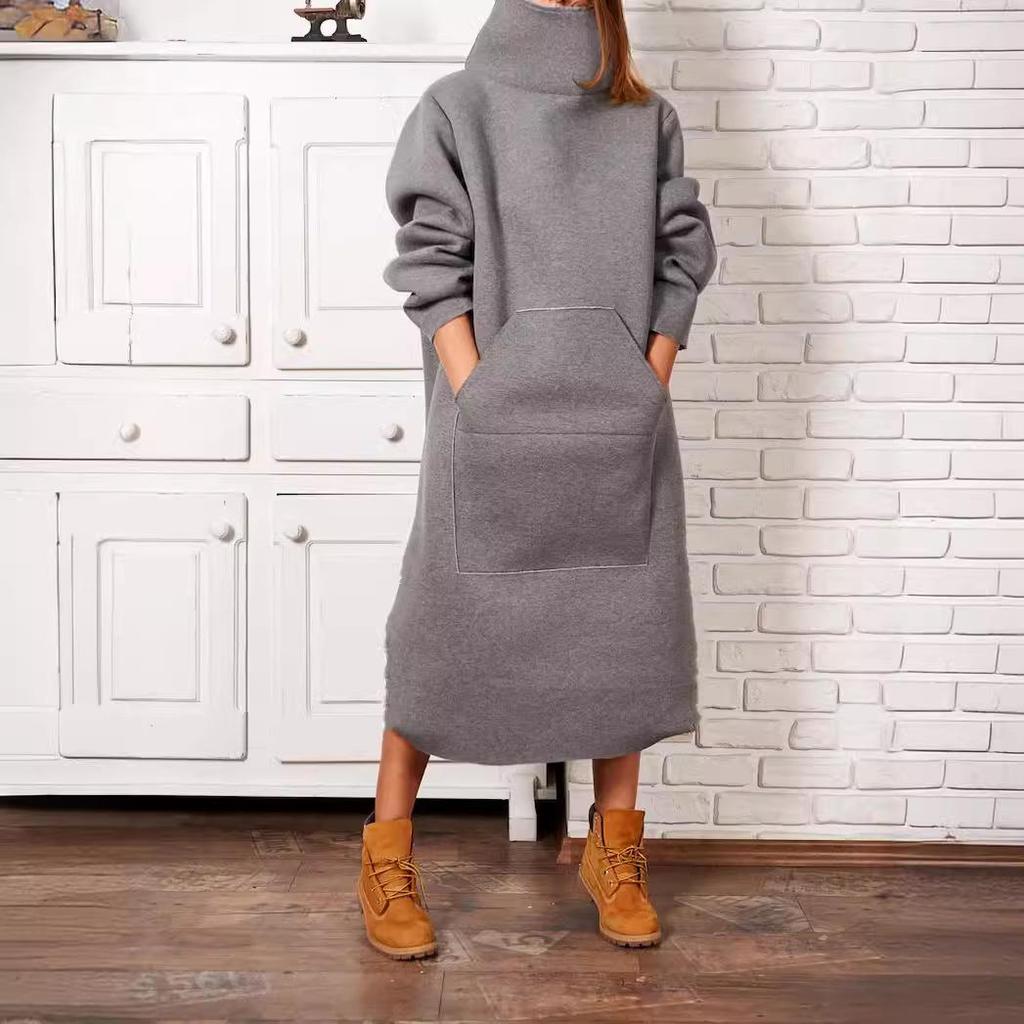 2024 Autumn/Winter Women's European & American Plus Size High Neck Solid Color Long Sweatshirt