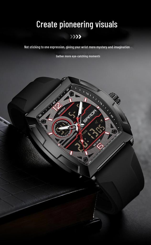 SANDA Men's Multifunctional Sports Watch - Dual Display, Waterproof, Casual & Versatile.