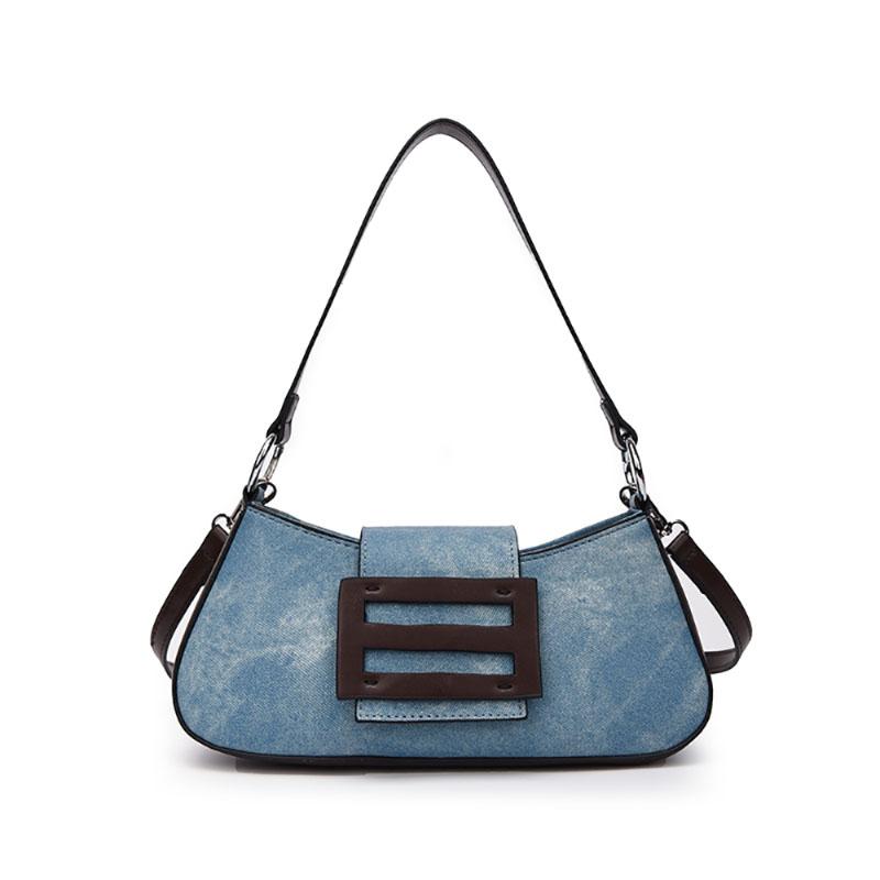 Fashion Niche Design Underarm Bag French Style Denim Splice Texture  Crossbody Bags Autumn Winter High-End Single Shoulder Pack