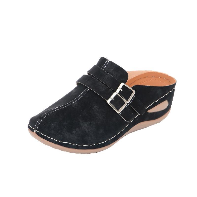 Schuhe im neuen Stil, Zehensandalen, Damenschuhe mit übergroßer Metallschnalle, Keilabsätze