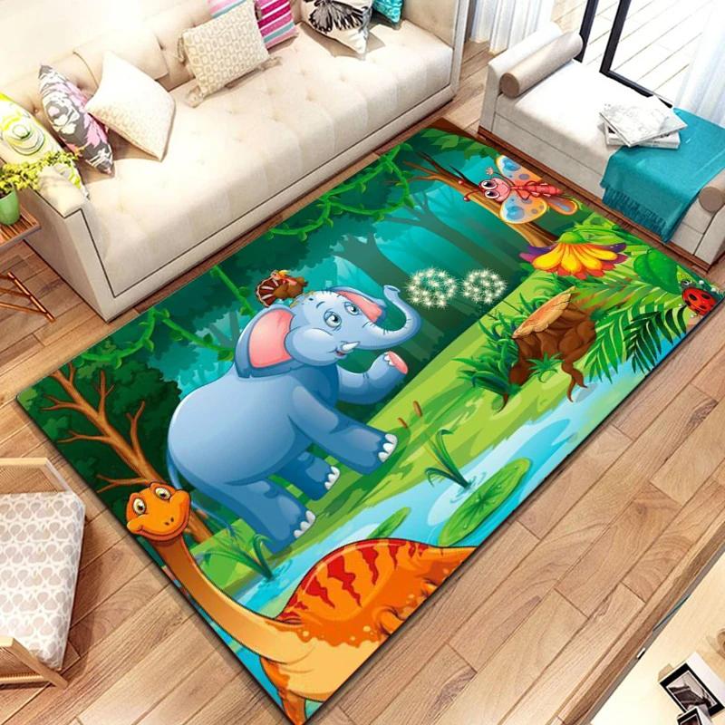Dzikie Zwierzę Kreskówkowe Dywanik Obszarowy, Dywan ze Zwierzętami Safari Afrykańskiego dla Dzieci, Dekoracja Pokoju Kawaii, Mata Wejściowa, Mata Podłogowa Dzikie Zwierzęta Dżungli