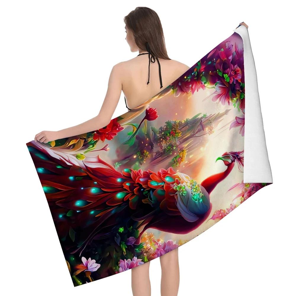 Peacock Animal Beach Towel Quick Dry Bath Towels Absorbent Swim Travel Yoga Sport Camping Pool Towels For Kids Teens Adults