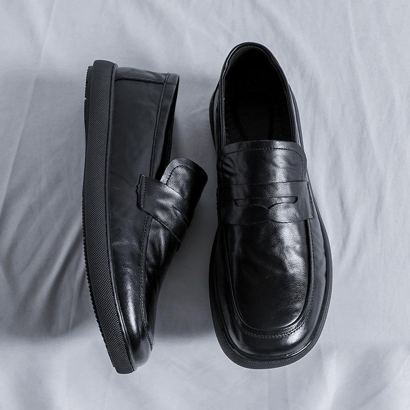 Dress Leather Shoes Men'S Leather Round Head Business British Casual Business Korean Version Black Big Head Soft-Soled Shoes 7982-R
