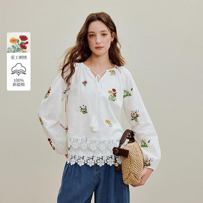Inman Women s 2025 Autumn Embroidered Cotton Blouse XL