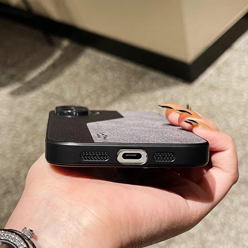 Luxury Double Color Leather Pattern Phone Case for iPhone 16 15 14 13 Pro Max PU Shockproof Cover