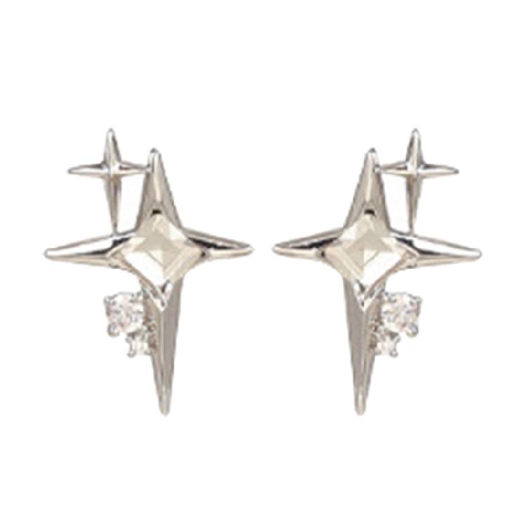 Trend Four-Pointed Star Stud Earrings Niche Design Sense Hip-hop Crossed Earring 1