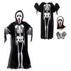 AmzBarley Halloween Cosplay Skeleton Grim Reaper Ghost Set Skeleton and for Scream Cosplay Costume Terrifying Halloween Skeleton Skeleton Black