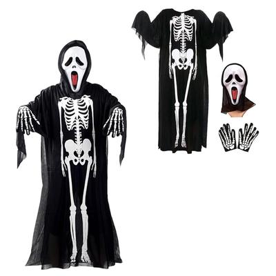 AmzBarley Halloween Cosplay Skelett Sensenmann Geist Set Skelett und für Scream Cosplay Kostüm Schreckliches Halloween Skelett Skelett Schwarz