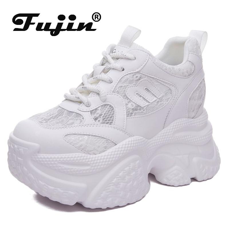 

Fujin/женские сандалии на танкетке из натуральной кожи с сетчатым узором 10 см, массивные кроссовки-сапоги, женская брендовая летняя вулканизированная обувь 34