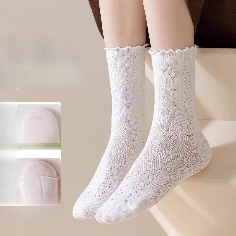 Spring and Summer High-end Socks, Women's Mesh Boneless Mid-calf Socks, Lightweight and Breathable, Stackable Socks Are Thin