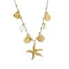 Adjustable Copper Chain Necklace With Marine Life Charm Including Seashells Starfish and Pearls Accent for Casual Wear
