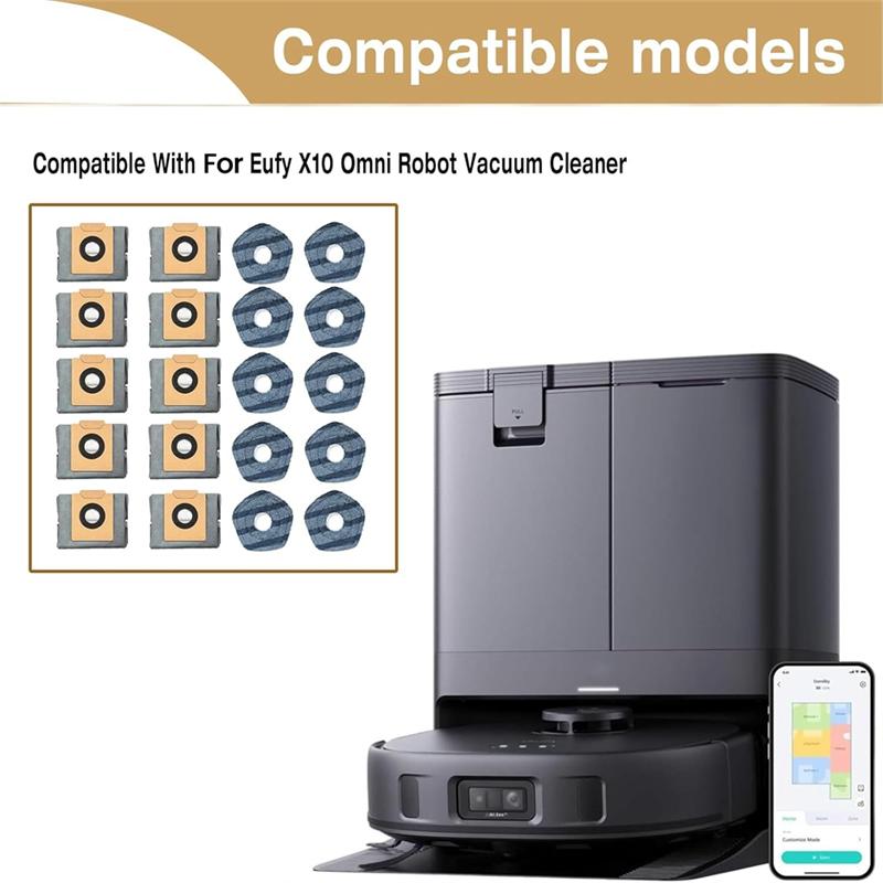 A65T-For EUFY X10 Pro Omni Cleaner Robot Vacuum Accessories Replacement Parts Kit With Mop Pads Vacuum Bags