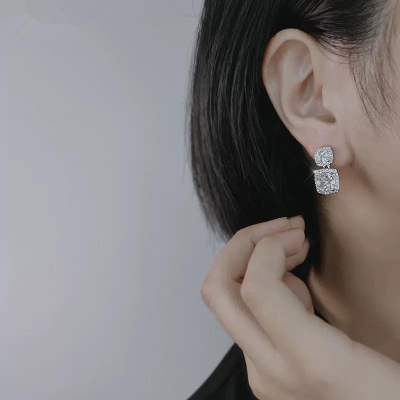 Huitan Geometric Dangle Earrings for Women Luxury Paved White Cubic Zirconia Modern Fashion Female Piercing Earrings Hot