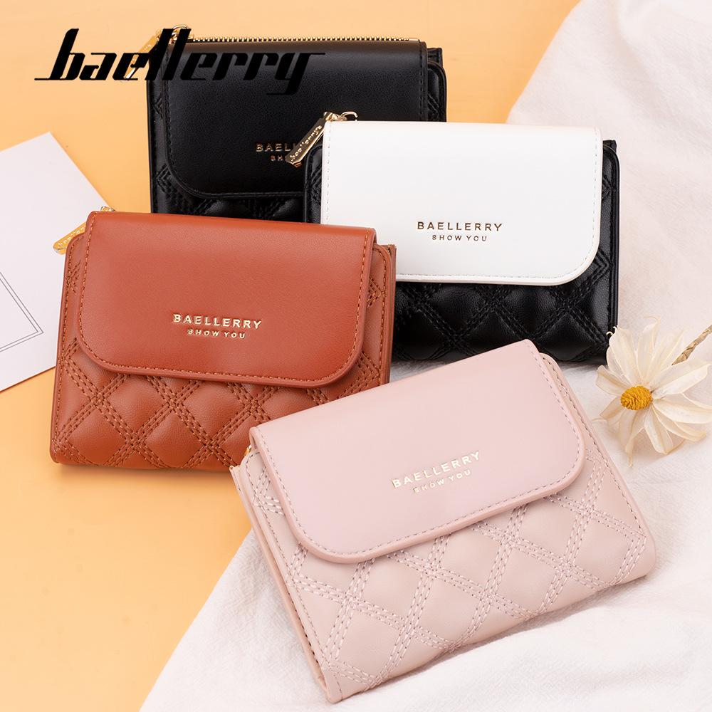 Baellerry Women's Casual Korean Style Short Pu Wallet with Multiple Card Slots Fashion Coin Purse Mini Card Holder