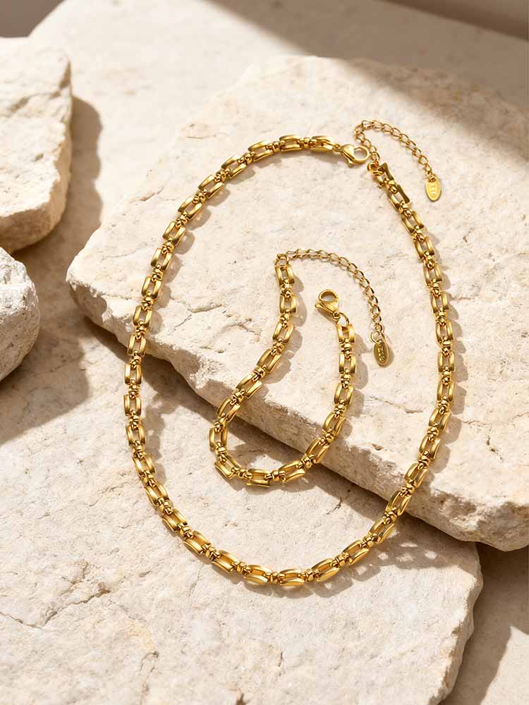 Handmade Strap Chain Necklace Stainless Steel Gold Plated Link Minimalist Tarnish Free Jewelry for Women Bijoux Femme
