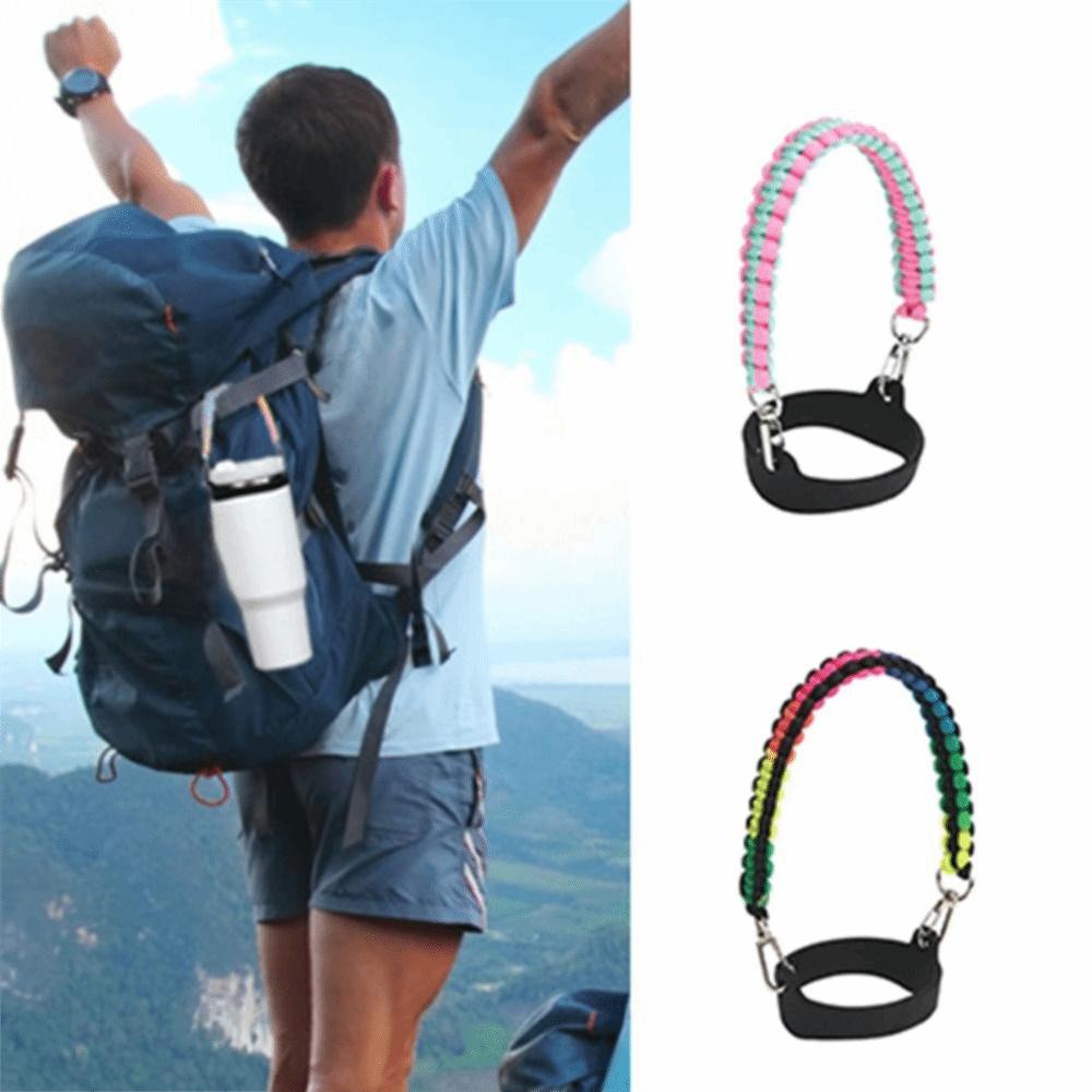 Hand-Free Woven Water Bottle Sling Rope Stretchable Reusable Braided Water Bottle Handle Strap Color Blocking Universal