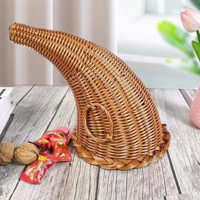 Weihnachts-Füllhornkorb, hornförmiger Rattankorb, großes Fassungsvermögen, Mehrzweck-Aufbewahrungskorb, Thanksgiving-Dekoration für Zuhause