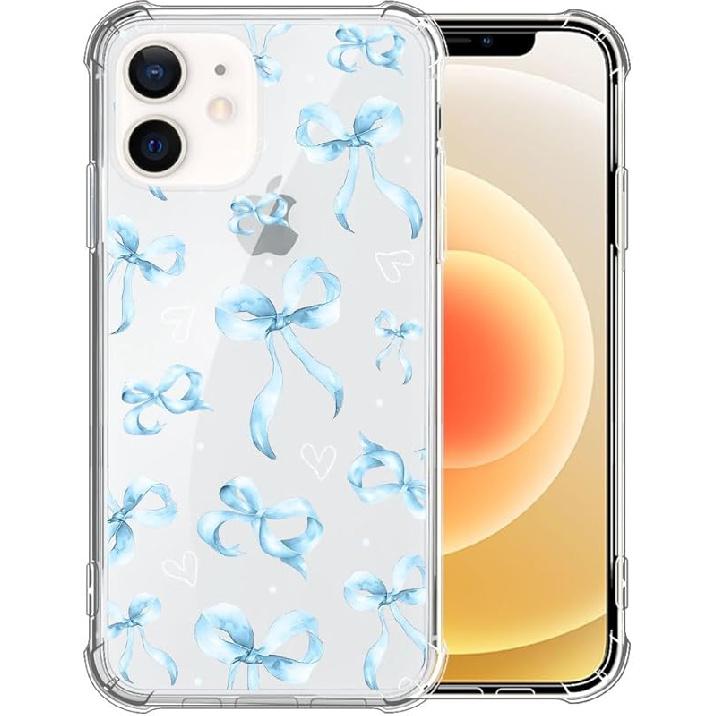 for iPhone 12 Mini Case Clear,TLT Pink Bow Transparent Soft Shockproof Protective Slim Thin Bumper Pattern Design Phone Case
