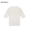 Northern Deer Elegant Jacquard Knit Short Sleeve: 73.2% Wool, 26.8% Silk, Early Spring Style