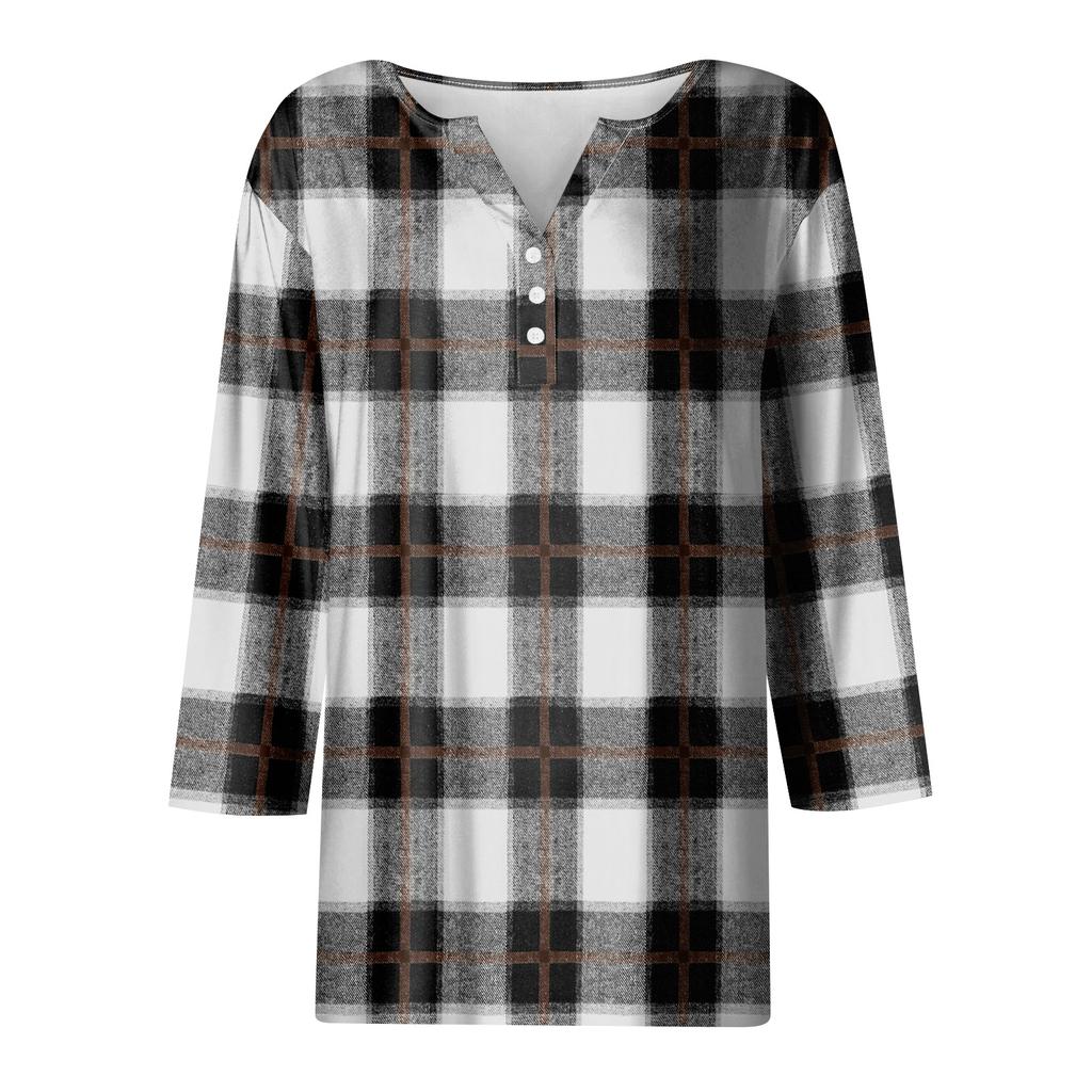 Women's Fashion Casual Three-quarter Sleeve V-neck Floral Print Top