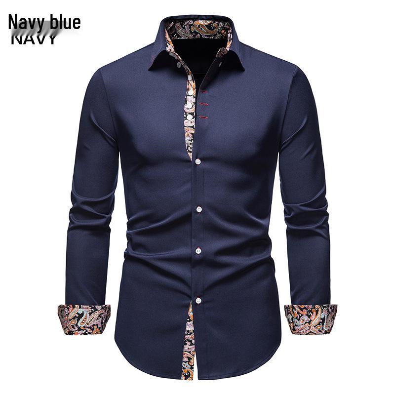 2026 Men's European & American Style Slim Fit Long-Sleeve Color Block Shirt
