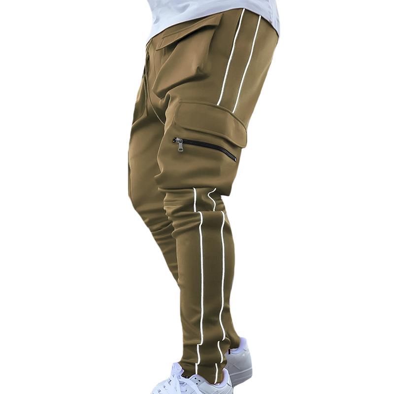 Spring and Autumn Workwear Pants Men's Fashion Brand Elastic Multi-Bag Reflective Straight Sports Fitness Casual Trousers