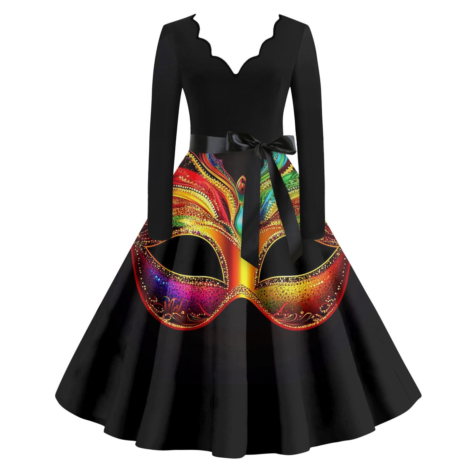 

Women s Casual Fashion V Neck Long Sleeve Printed Vintage Long Dress XL