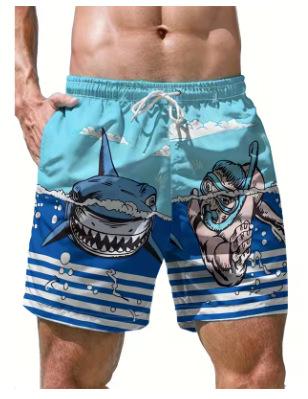 3D-gedruckte Cartoon-Haifischmuster Strand Herren Bunte Tier Muster Schwimm Sommer Hawaiianische Surfshorts