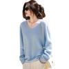 Women's V-neck Cashmere Wool Blend Long Sleeve Knit Pullover Sweater