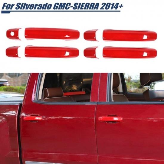 External Red Door lock Handle Guards Cover Trim For Chevy Silverado/Sierra 14-17