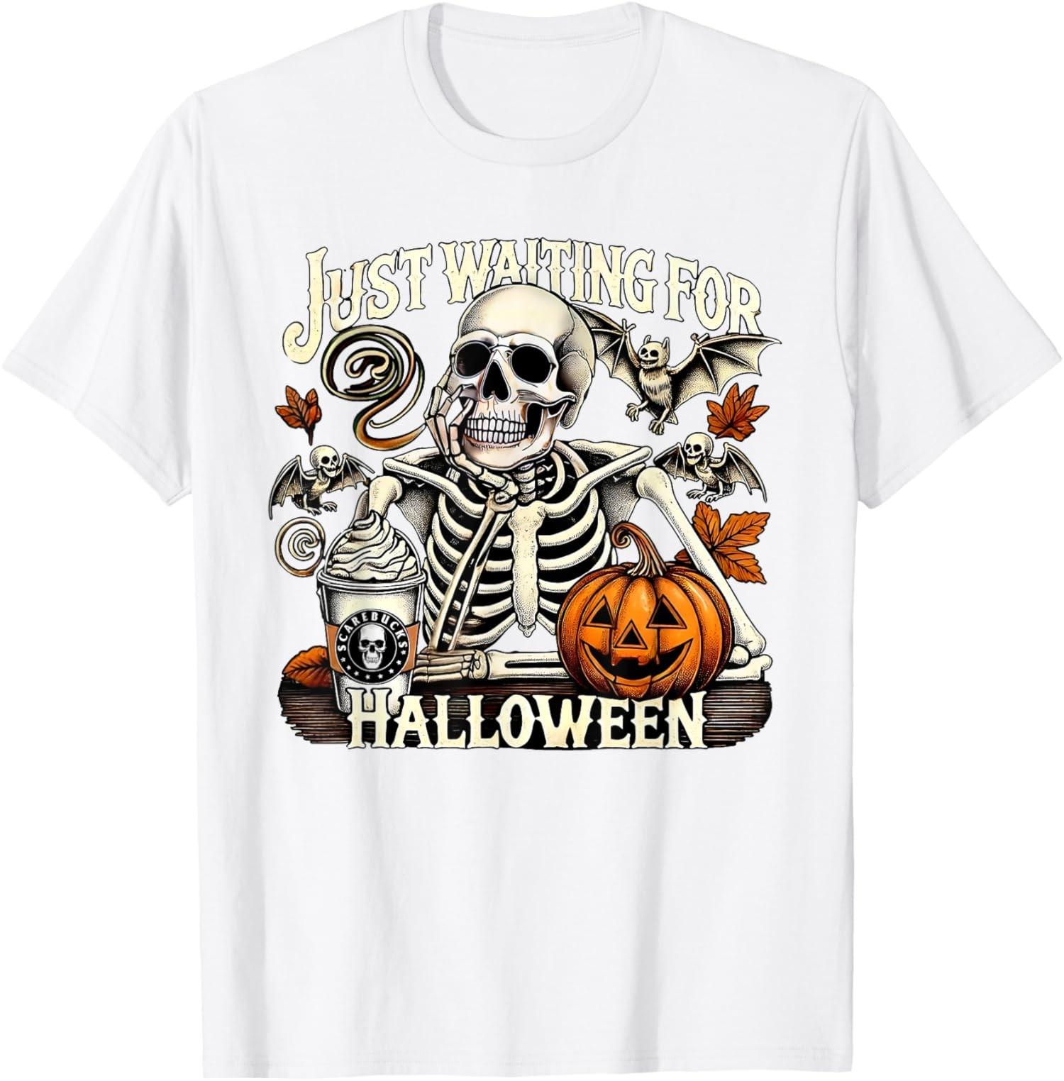 Waiting For Halloween Skeleton Coffee Pumpkin Design Unisex T-Shirt S