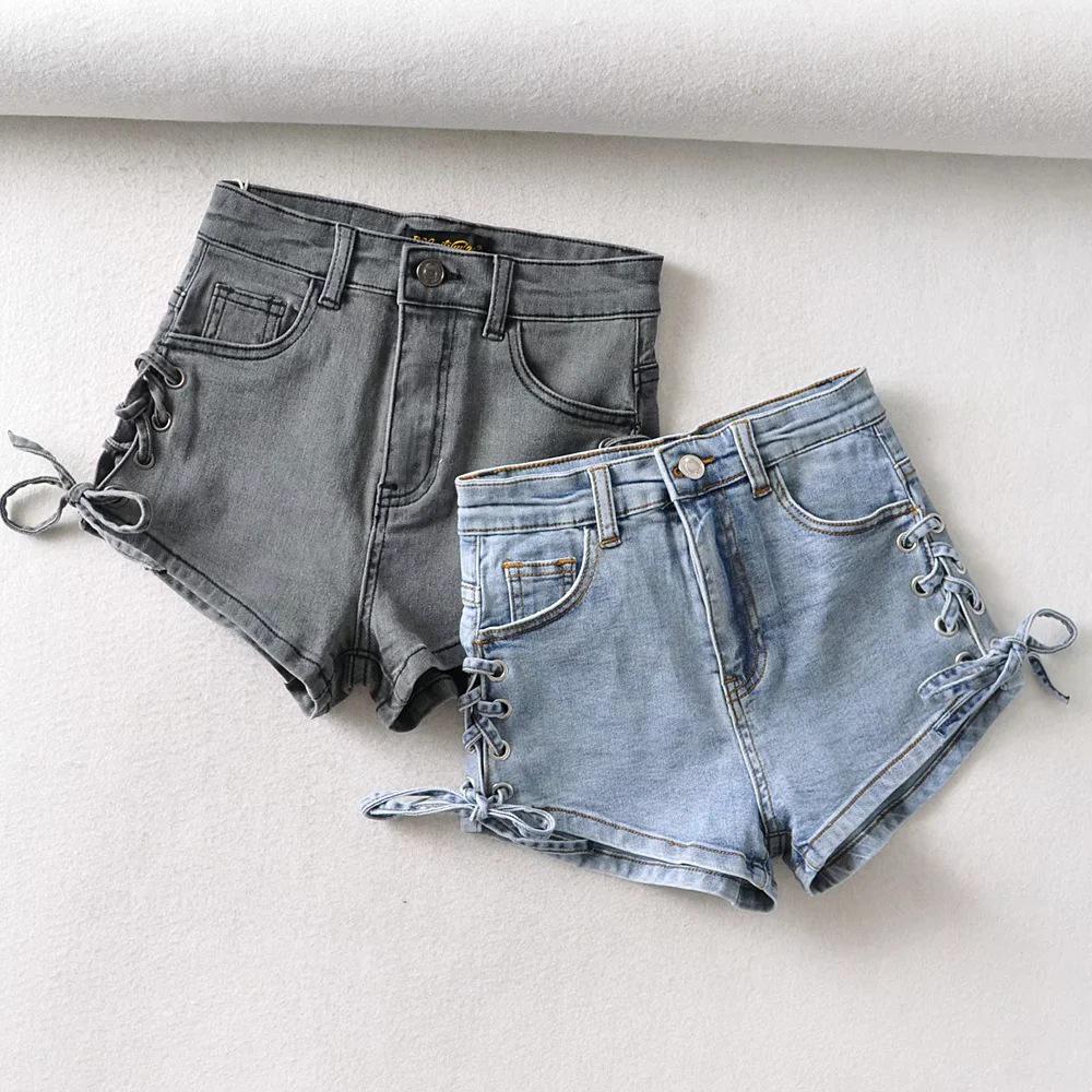 Europees-Amerikaans Pittig Meisje Zomer Uitgesneden Knoop-Up Denim Shorts - Slim Fit, Heup-Omhelzende Hotpants voor Vrouwen