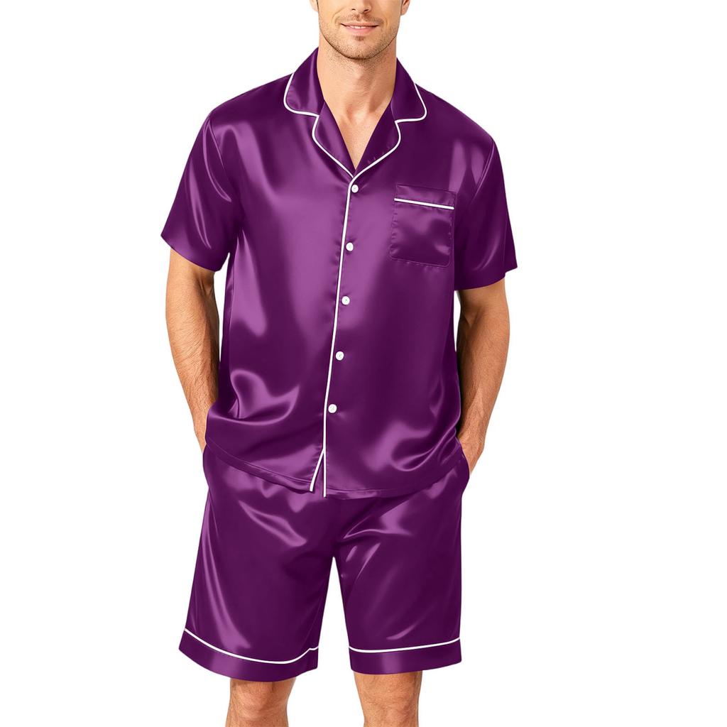 Men's Short Sleeve Pajama Set Button Down Shirt and Shorts Soft Lightweight Sleepwear Set Available In Sizes S To XXXXL