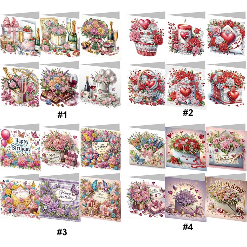 6PCS DIY Rhinestone Diamond Art Mosaic Postcards Diamond Art Greeting Cards Creative Birthday & Thanksgiving Card Kit