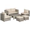 8-Piece Garden Lounge Set In PE Rattan with Armchairs, Coffee Tables and Stools, Beige