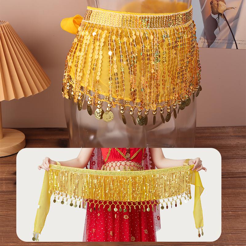 Belly Dance Waist Chain Boho Sequin Tassel Waist Belt Indian Dance Hip Scarf Jazz Dance Show Costumes With Dangling Sequins