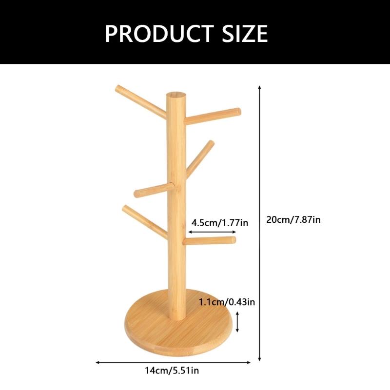 Bamboos Mug Display Stand 6 Hooks Natural Finish Kitchen Storage Essential