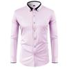 Men's Long Sleeve Stretch Shirt, Slim Fit Solid Color Shirt with Contrast Collar and Rhinestone Buttons, Button-Up Shirt Top