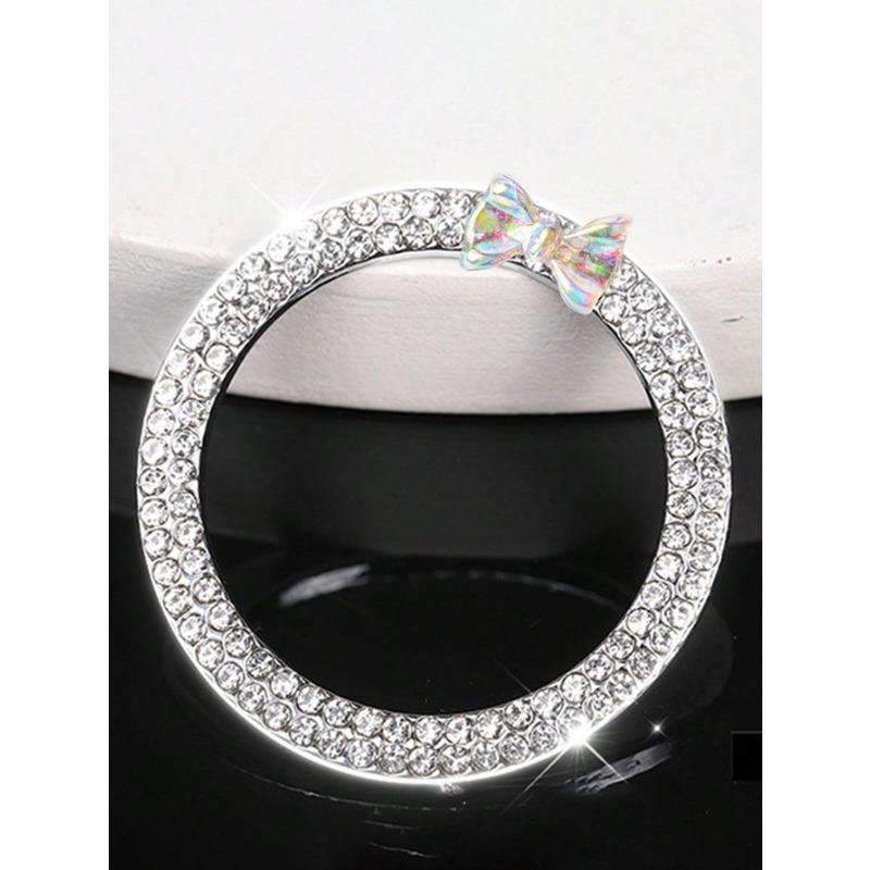 

1pc One Click Start Decorative Ring Car Double Row Bow Crystal Ignition Ring Ignition Switch Button Decoration Car Interior Decoration White Diamond разноцветный