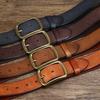 3.8 Wide Pure Cowhide Genuine Leather for Men's High Quality Jeans Brass Buckle Belts Cowboy Waistband Male Fashion Designer