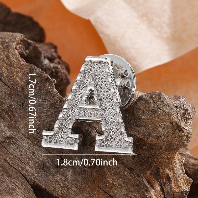 2Pcs Initial A To Z 26 Letters Pin Silver Color Fashion Metal Alphabet Women Men Suit Collar Lapel Brooch Pin Accessories